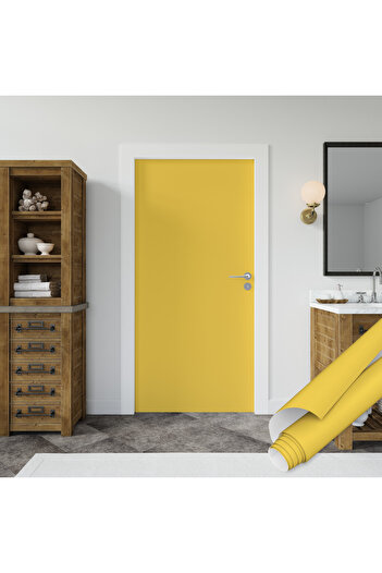 Dekoros Sarı Mat Yapışkanlı Folyo, Düz Renk Su Geçirmez Masa, Dolap, Mobilya Kaplama Kağıdı 45x500cm 0405