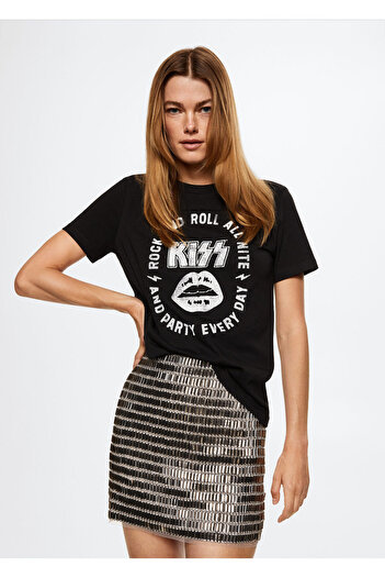 MANGO Schwarzes Damen-T-Shirt 37046320
