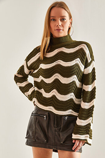 Bianco Lucci Women's Patterned Openwork Knitwear Sweater