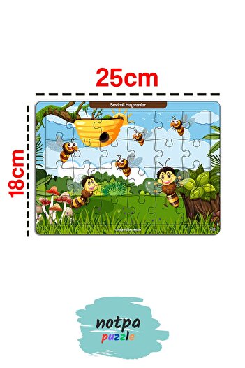 kutuTR NOTPA Çocuklar İçin Eğitici ve Öğretici Ahşap Renkli 18x25 Ebadında Puzzle Sevimli Hayvanlar TP