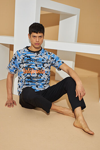 İPEKTENİM TEKSTİL BLACK CAMOUFLAGE PATTERN MEN'S PAJAMAS SET