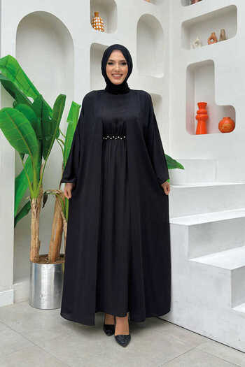 Bym Fashion Waist Ankle Parts Jewelled Dress Abaya Suit 8490 Black