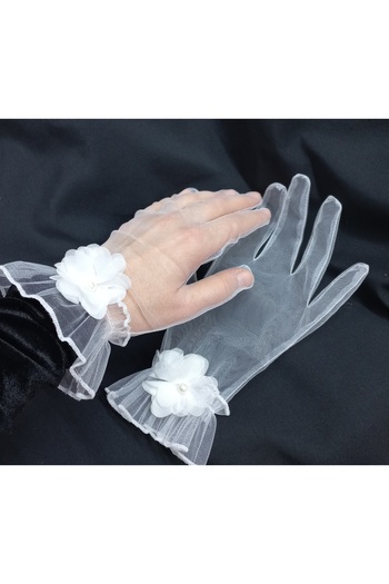 es moda shop Camelia floral ruffle bridal gloves short white