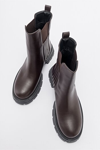 LuviShoes DENIS Kahve Cilt Lastikli Kadın Chelsea Bot