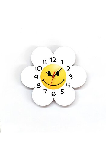CajuArt Daisy Flower Shaped Smiling Face Wooden Children's Room Wall Clock
