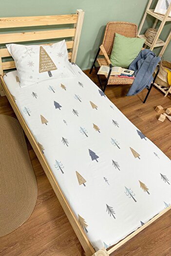 Tuğba Kuğu Fitted Sheet Set (90X190 HEIGHT 20) - Little Baby Series - Striped Pine Wood