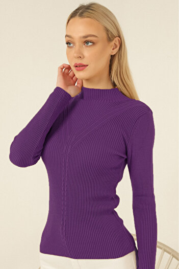 VEGENZE Pulover de damă, mov, cu talie înaltă, tricot cu coaste, cu model