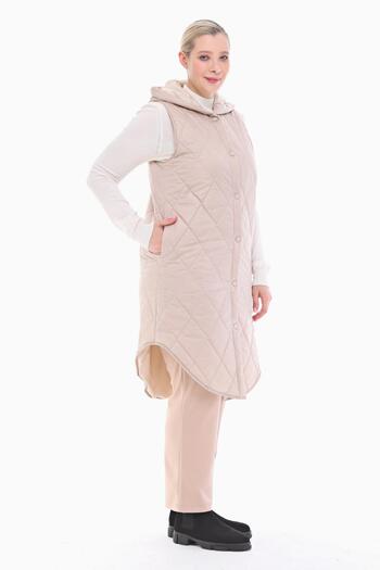 VETRE Women's Large Size Puffer Light Beige Quilted Vest 1035