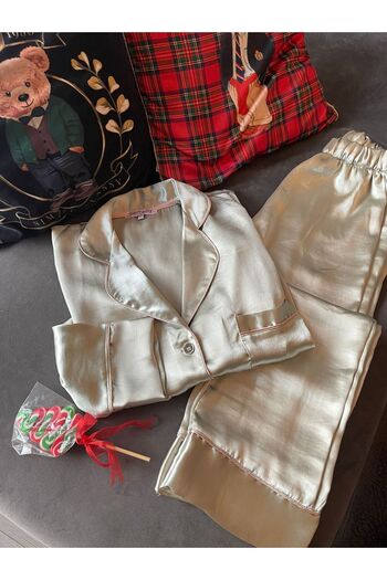 Serbella Cotton Satin Flush Green Shirt Trousers Pajama Set