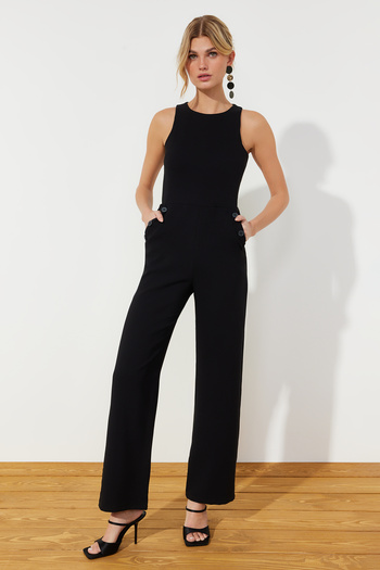 Trendyol Collection Black Pocket Detailed Maxi Woven Jumpsuit TWOSS24TU00013
