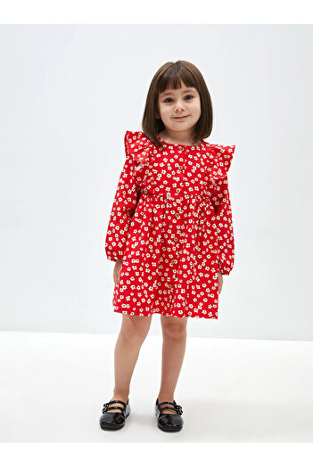 LC Waikiki LCW Baby - Floral Print Crew Neck Long Sleeve Dress for Baby Girl