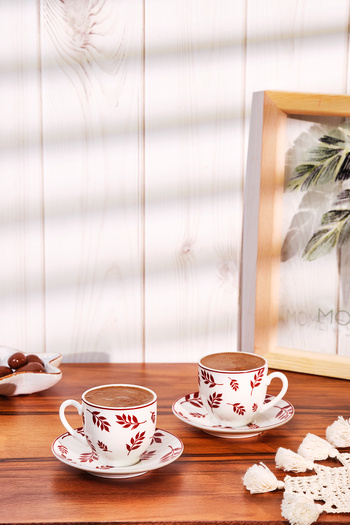 Emsan Adore New Bone 2-Person Coffee Cup Set 90 ml Claret Red