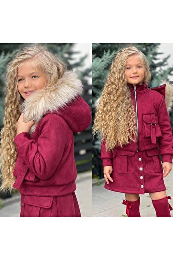nisaykids GIRL'S FIBER FILLED SUEDE JACKET-SHIRT SOCKS SET