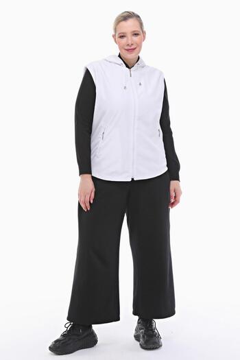 VETRE Women's Large Size Hooded White Fleece Vest 1026