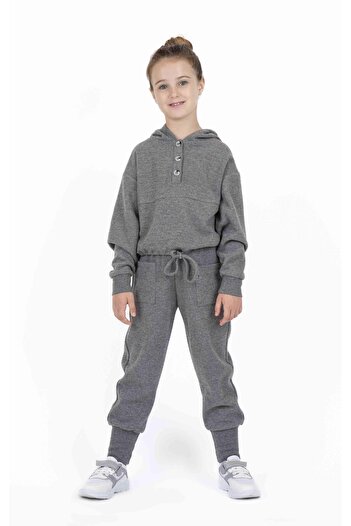 best kids Kız Çocuk Antrasit Melanj Yumuşak Dokulu Jogger Pantolon