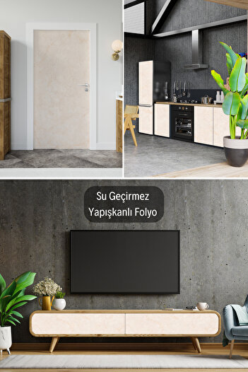 Dekoros Ekru Mermer Görünümlü Yapışkanlı Folyo, Mutfak Tezgah Arası Dekoratif Yapışkan Kaplama 45x500 0223