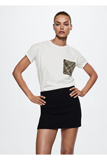 MANGO Woman Off White Γυναικείο T-Shirt 37017765