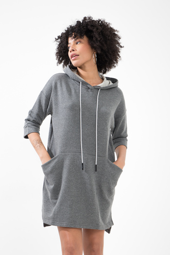 muub's Seul Cep Detaylı Rahat Kesim Oversize Yetim Kol Kapüşonlu Sweat Elbise