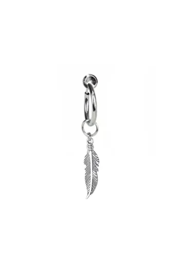 Jaida Moda Unisex Gray Compression Feather Figured Dangle Steel Fake Hoop Earrings