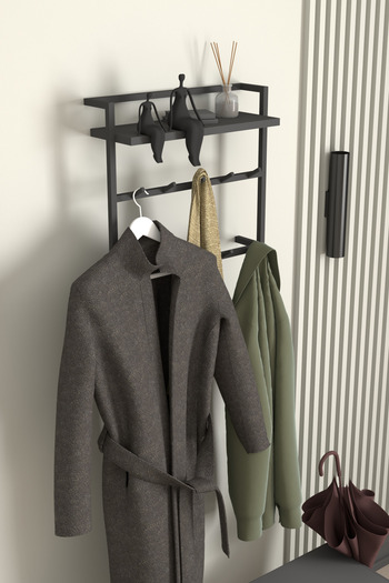 AJU Modern Coat Rack Metal Hanger - Wall with Shelf, Hall Hallway, Kitchen, Bathroom Clothes Towel Rack
