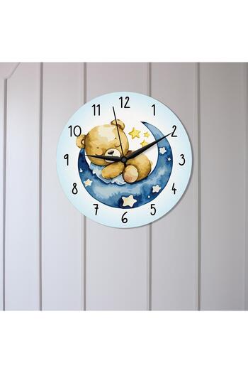 CajuArt Cute Bear Sleeping on the Moon Children's Room Wooden Wall Clock