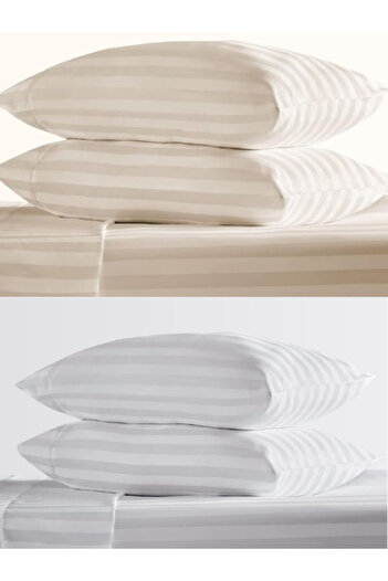VESSİNOHOME 4 τμχ Μαξιλαροθήκη Cotton Satin Hotel Pillow Case Line 93 Wire White Satin Lux Hotel 50x70