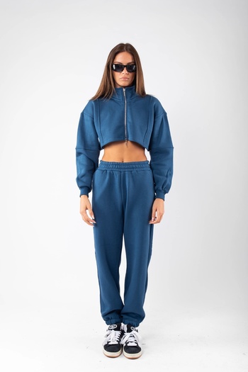 Bak Moda Σετ γυναικεία φόρμα με διπλό φερμουάρ Basic Crop Oversize Navy Blue