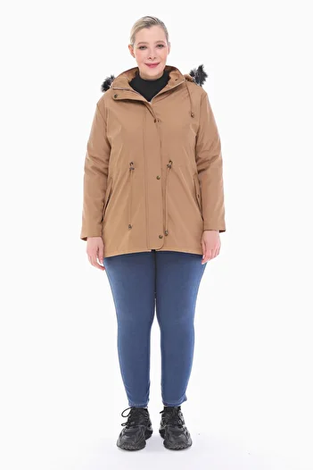 VETRE Γυναικείο κοντό παλτό βιζόν Plus Size με γούνα εσωτερικά 1003