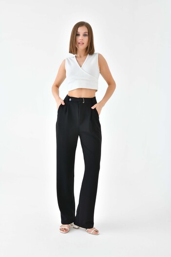 VOLT CLOTHİNG Women's Belt Detailed High Waist Full Lycra Trousers