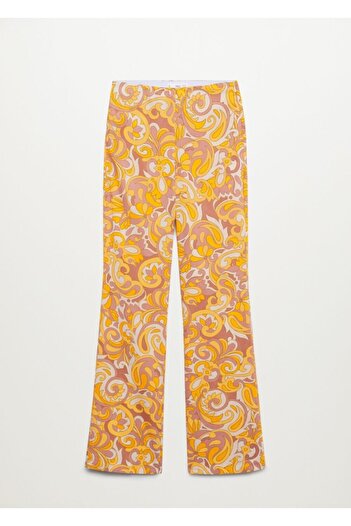 MANGO Woman Kadın Sarı Desenli Koton Pantolon