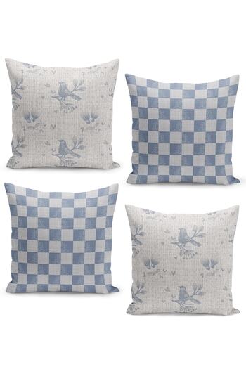 Filamente Set of 4 Throw Pillow Covers French Woven Linen Texture Look Design