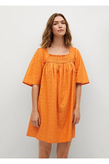 MANGO Woman Women's Orange Woven Cotton Dress
