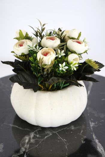 Yapay Çiçek Deposu Quality Pumpkin Flower Tanzimi in Pot - Off-White