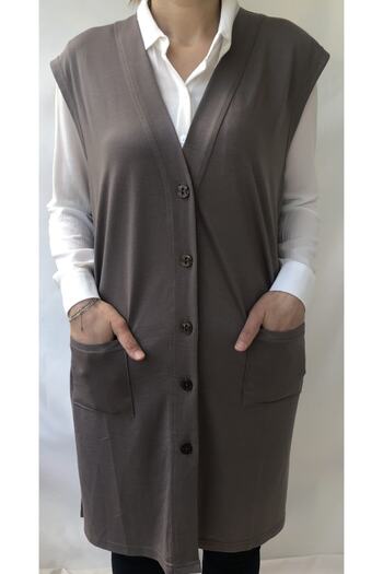 SENFONİ Large Size Mink Long Vest - Buttoned
