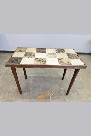 bluecape Traverten Taşlı Bavyera Doğal Ağaç 62x32cm Ceviz Dekoratif Sehpa