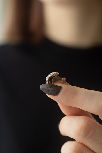 BY BARUN SİLVER Kıkırdak Earcuff 925 Ayar Rose Pembe 925 Ayar Zirkon Taşlı Sıkıştırmalı Gümüş Kıkırdak Küpe
