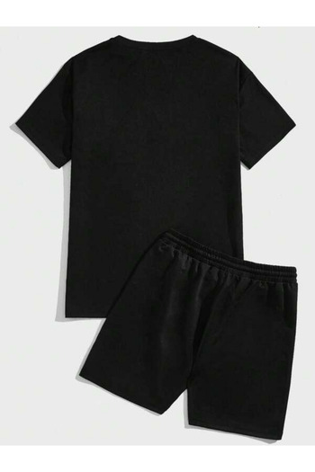 trendgar Unisex Black Losangeles Printed Oversize Shorts Set