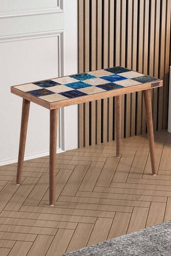 bluecape Traverten Taşlı Amalfi Doğal Ağaç 62x32cm Ceviz Dekoratif Sehpa