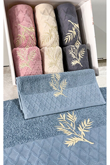 AYHANHOME Embroidery Patterned Boxed Dowry Gift Set of 8 4 Hand Face & 4 Kitchen Towels