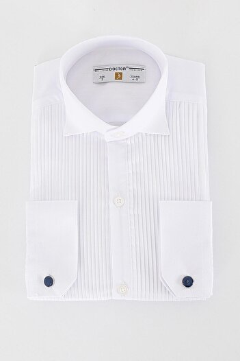 SIRRI Boy's Pleated Stand Collar Special Day Shirt