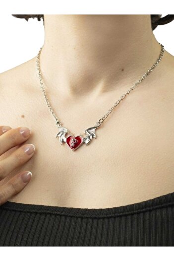 Mood Agenda Punk Gothic Bat Winged Skull Heart Antique Silver Plated Lover Necklace