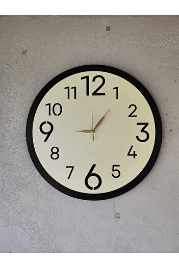AA Shop Ahşap Siyah Beyaz Renk Sade Sayılı Hediyelik Sessiz Duvar Saati 50cm