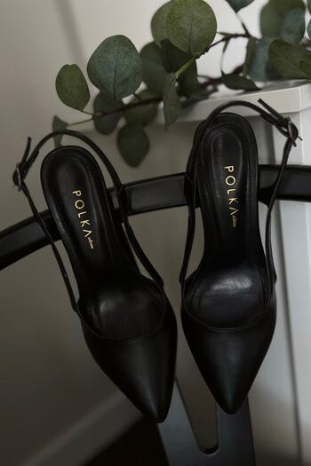 POLKA STORE Women's Rebecca Back Open Matte Pointed Toe Black Stiletto Comfortable Stylish Heeled Shoes
