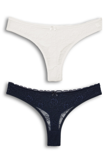 HNX 2-Piece Front Lace Back Double Layer Cotton Thong Women's Panties