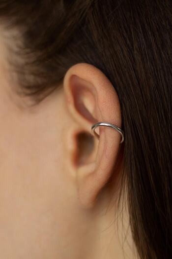 BY BARUN SİLVER Kıkırdak Earcuff Halka Yuvarlak Beyaz Silver Sıkıştırmalı Gümüş Küpe
