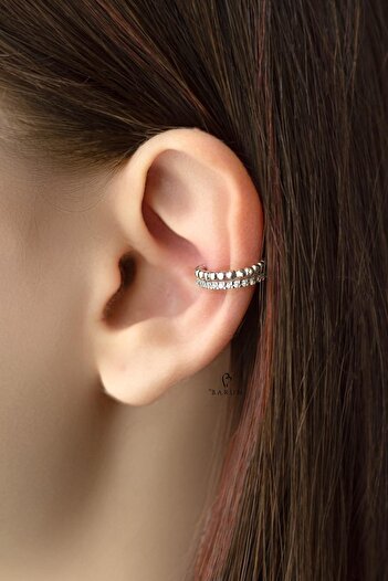 BY BARUN SİLVER Kıkırdak Earcuff Halka Burgu 925 Ayar Zirkon Taşlı Beyaz Silver Sıkıştırmalı Gümüş Kıkırdak Küpe