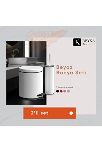 REYKA HİJYEN 2'li Banyo Seti 3 Litre Çöp Kovası Wc Fırça Beyaz