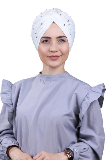 Melodi Scarf Women's Hijab Pearl and Stoned Vera Outer Bonnet White