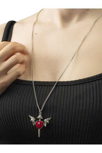 Mood Agenda Punk Gothic Bat Winged Skull Heart Antique Silver Plated Lover Necklace