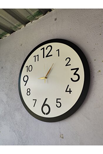 AA Shop Ahşap Siyah Beyaz Renk Sade Sayılı Hediyelik Sessiz Duvar Saati 50cm